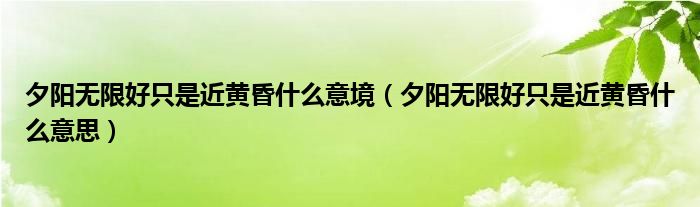 夕阳无限好只是近黄昏什么意境（夕阳无限好只是近黄昏什么意思）