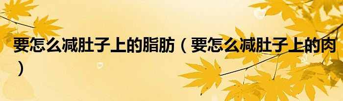要怎么减肚子上的脂肪（要怎么减肚子上的肉）