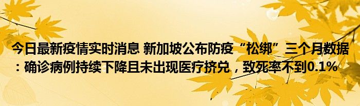 今日最新疫情实时消息 新加坡公布防疫“松绑”三个月数据：确诊病例持续下降且未出现医疗挤兑，致死率不到0.1%