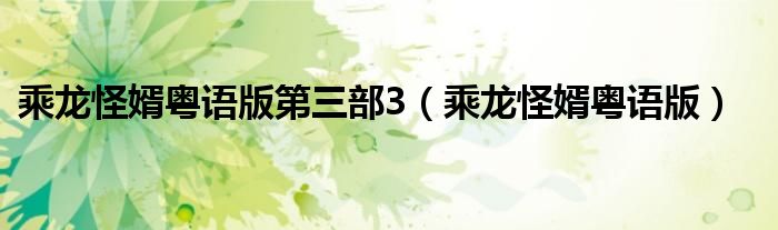 乘龙怪婿粤语版第三部3（乘龙怪婿粤语版）