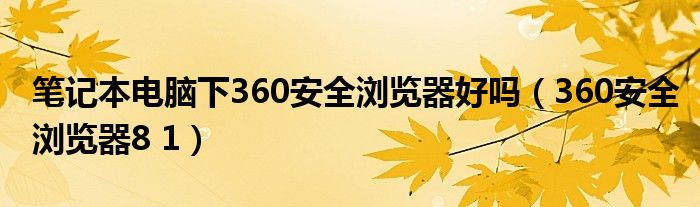 笔记本电脑下360安全浏览器好吗（360安全浏览器8 1）