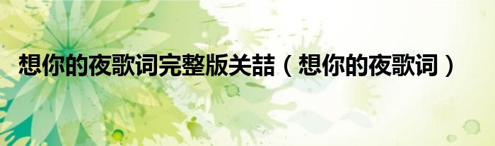 想你的夜歌词完整版关喆（想你的夜歌词）
