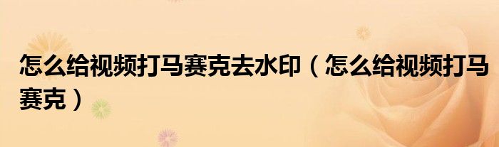 怎么给视频打马赛克去水印（怎么给视频打马赛克）