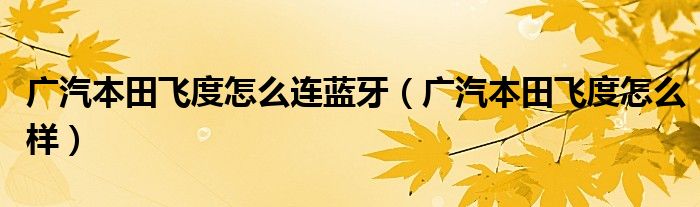 广汽本田飞度怎么连蓝牙（广汽本田飞度怎么样）