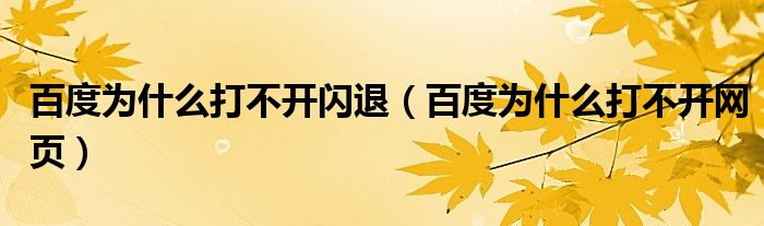 百度为什么打不开闪退（百度为什么打不开网页）