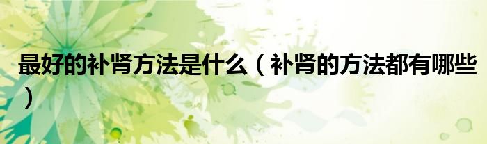 最好的补肾方法是什么（补肾的方法都有哪些）