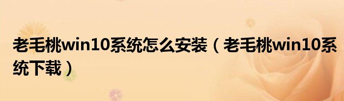老毛桃win10系统怎么安装（老毛桃win10系统下载）