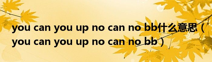 you can you up no can no bb什么意思（you can you up no can no bb）