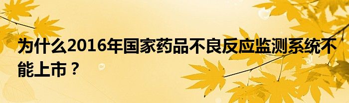 为什么2016年国家药品不良反应监测系统不能上市？
