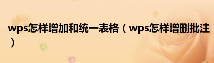 wps怎样增加和统一表格（wps怎样增删批注）