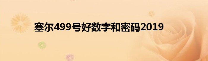 塞尔499号好数字和密码2019