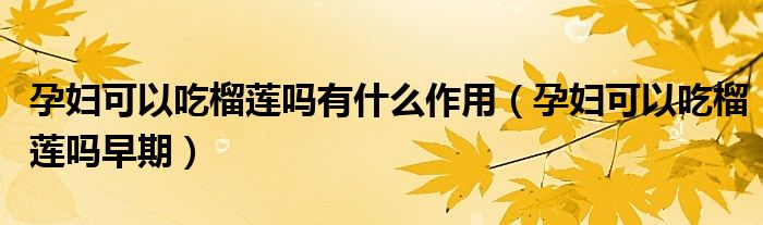 孕妇可以吃榴莲吗有什么作用（孕妇可以吃榴莲吗早期）