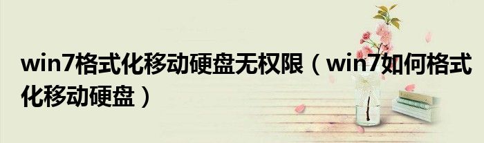win7格式化移动硬盘无权限（win7如何格式化移动硬盘）
