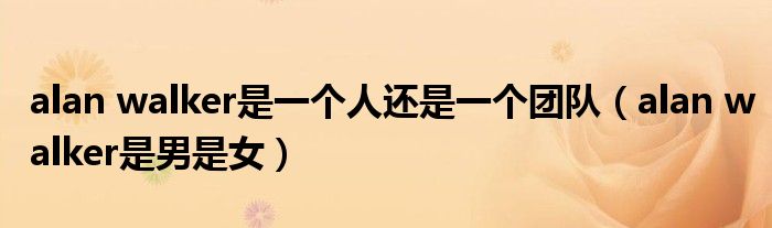 alan walker是一个人还是一个团队（alan walker是男是女）