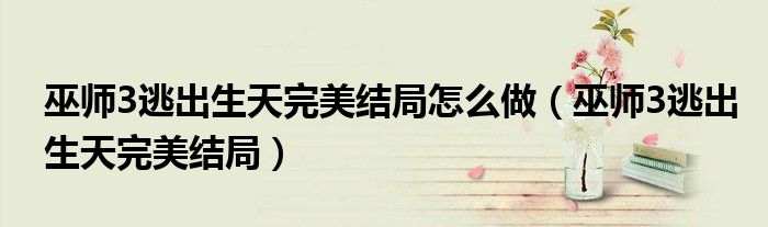 巫师3逃出生天完美结局怎么做（巫师3逃出生天完美结局）