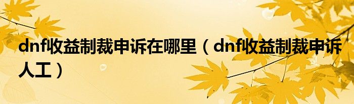dnf收益制裁申诉在哪里（dnf收益制裁申诉人工）