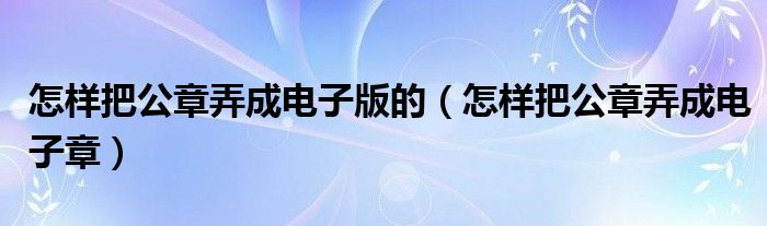 怎样把公章弄成电子版的（怎样把公章弄成电子章）