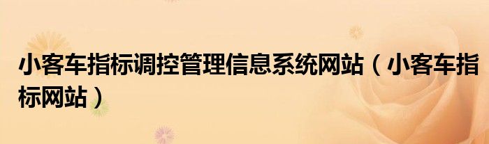 小客车指标调控管理信息系统网站（小客车指标网站）