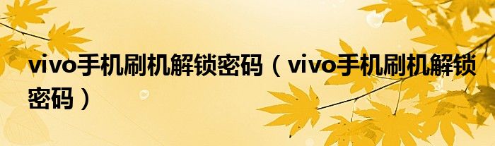 vivo手机刷机解锁密码(vivo手机刷机解锁密码)