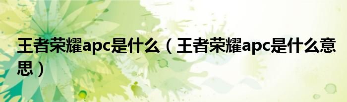 王者荣耀apc是什么（王者荣耀apc是什么意思）