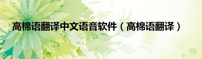 高棉语翻译中文语音软件（高棉语翻译）