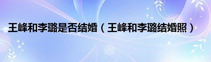 王峰和李璐是否结婚（王峰和李璐结婚照）
