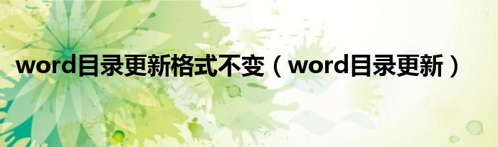 word目录更新格式不变（word目录更新）