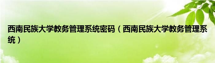 西南民族大学教务管理系统密码（西南民族大学教务管理系统）