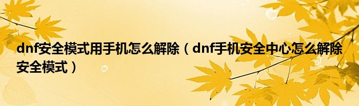 dnf安全模式用手机怎么解除（dnf手机安全中心怎么解除安全模式）