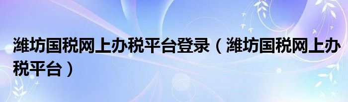 潍坊国税网上办税平台登录（潍坊国税网上办税平台）