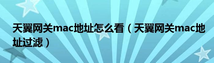 天翼网关mac地址怎么看（天翼网关mac地址过滤）
