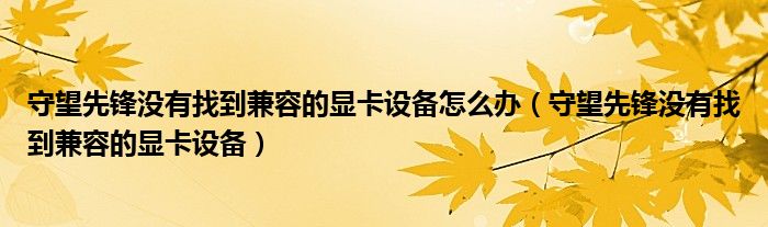 守望先锋没有找到兼容的显卡设备怎么办（守望先锋没有找到兼容的显卡设备）