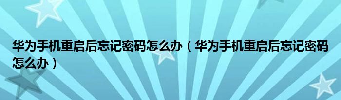 华为手机重启后忘记密码怎么办（华为手机重启后忘记密码怎么办）