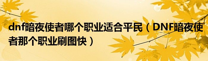 dnf暗夜使者哪个职业适合平民（DNF暗夜使者那个职业刷图快）
