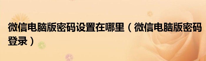 微信电脑版密码设置在哪里（微信电脑版密码登录）