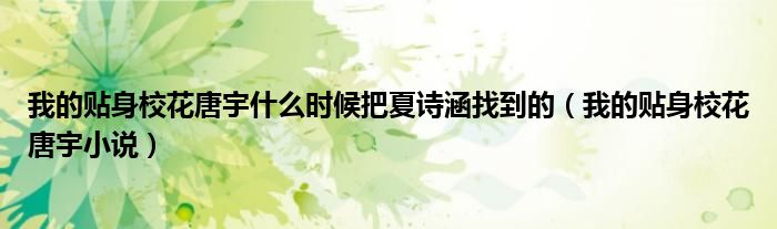 我的贴身校花唐宇什么时候把夏诗涵找到的（我的贴身校花唐宇小说）