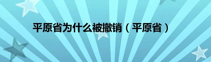 平原省为什么被撤销（平原省）