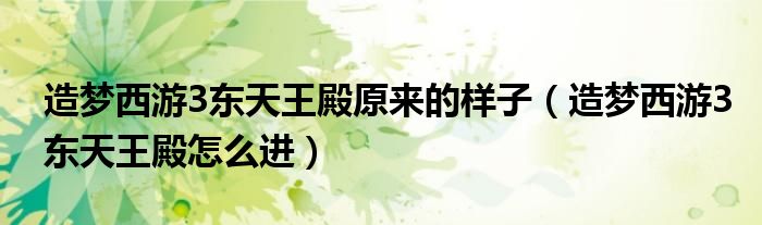 造梦西游3东天王殿原来的样子（造梦西游3东天王殿怎么进）