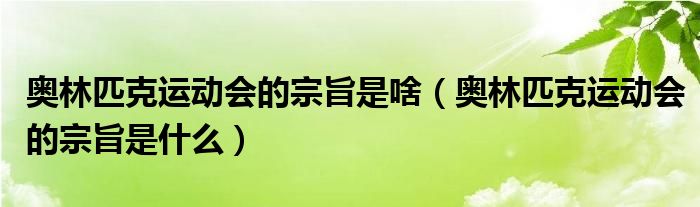 奥林匹克运动会的宗旨是啥（奥林匹克运动会的宗旨是什么）