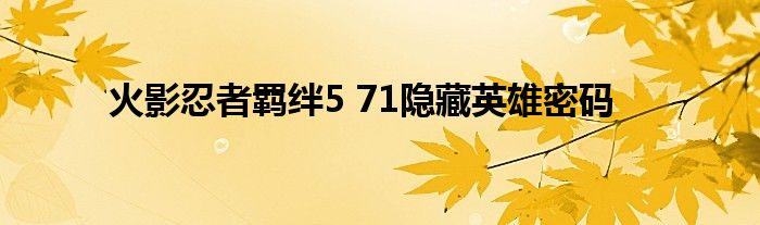 火影忍者羁绊5 71隐藏英雄密码