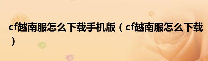 cf越南服怎么下载手机版（cf越南服怎么下载）