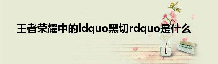 王者荣耀中的ldquo黑切rdquo是什么