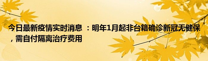 今日最新疫情实时消息 ：明年1月起非台籍确诊新冠无健保，需自付隔离治疗费用