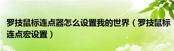罗技鼠标连点器怎么设置我的世界（罗技鼠标连点宏设置）