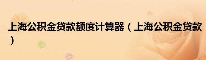 上海公积金贷款额度计算器（上海公积金贷款）