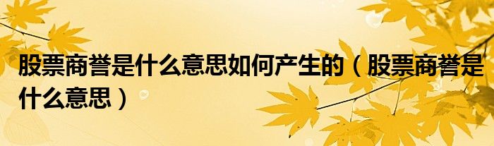 股票商誉是什么意思如何产生的（股票商誉是什么意思）