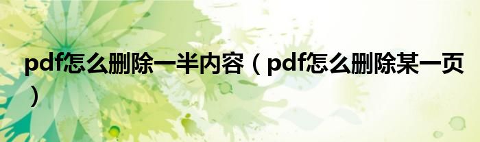 pdf怎么删除一半内容（pdf怎么删除某一页）