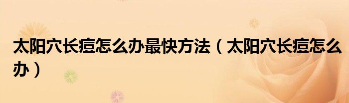 太阳穴长痘怎么办最快方法（太阳穴长痘怎么办）