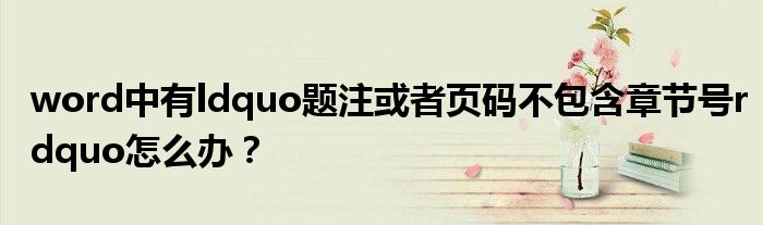 word中有ldquo题注或者页码不包含章节号rdquo怎么办？