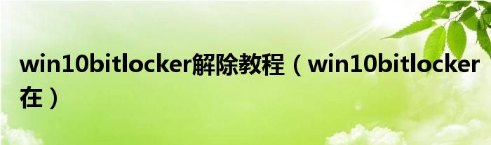 win10bitlocker解除教程（win10bitlocker在）